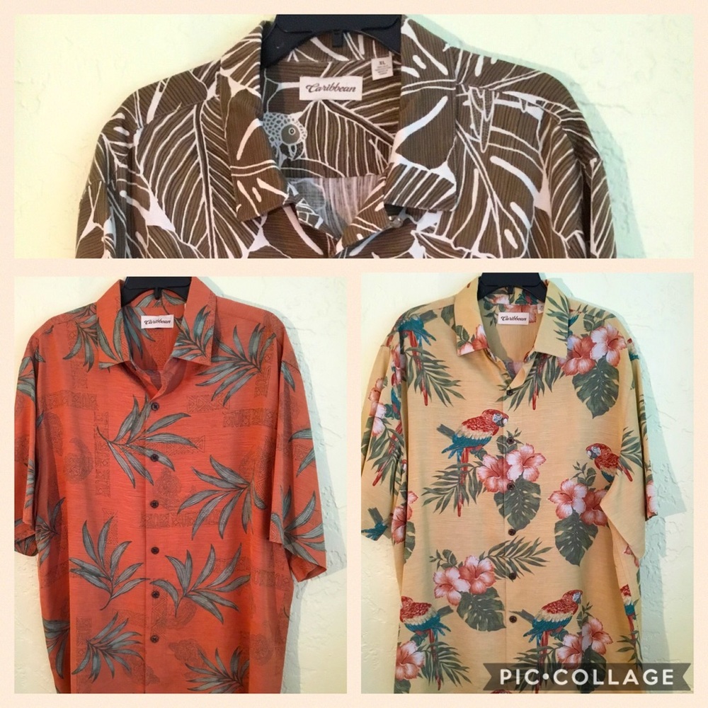 (3) XL High Quality Silk Casual Caribbean Shirts
